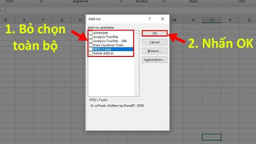 Cách loại bỏ Add-Ins trong Excel